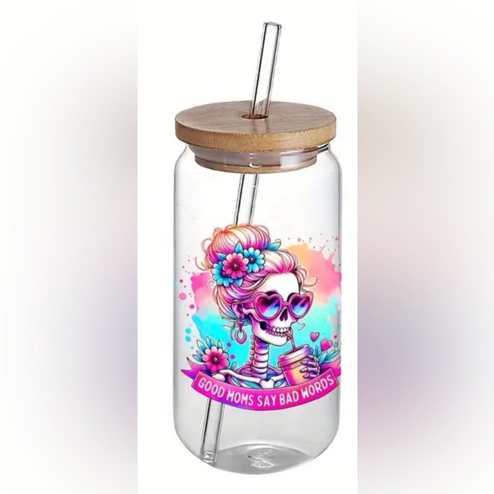 💕3/$30💕 Good Moms Say Bad Words Mom Skeleton Handcrafted Glass Tumbler
